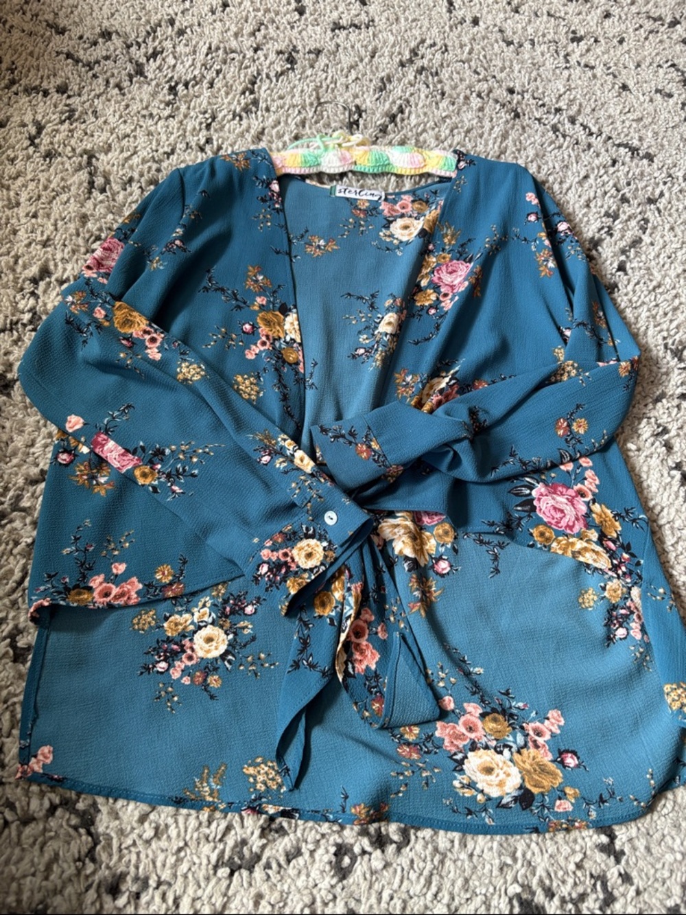 Floral Teal Tie-Front Tunic Top - Staccato